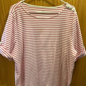 Cj banks 2X pink white striped scoop neck stretch cuffed short sleeve top